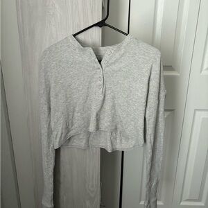 SKIMS Light Heather Gray Waffle Knit Henley Top